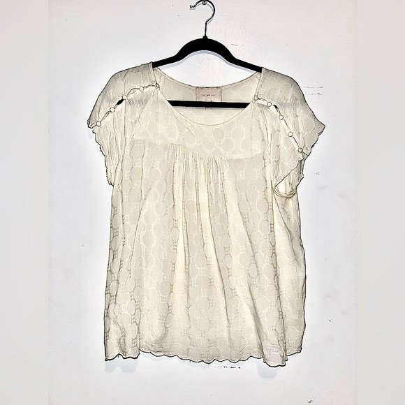 Skies are blue scallop sleeve cream blouse with circle detail Sz L - Picture 1 of 5